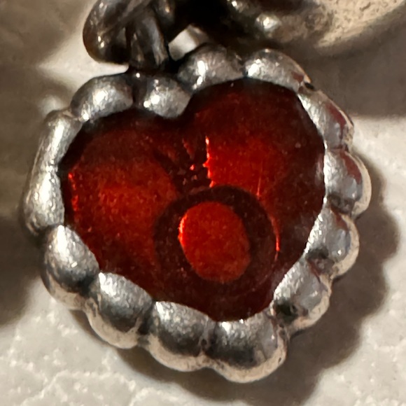 Authentic Pandora red enamel heart dangle charm X2 - Picture 4 of 6